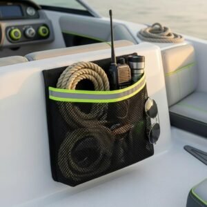 Boat Storage Bag, 13x9 Inch Self-Adhesive Mesh Organizer for RV Camper, Waterproof Marine Net for Boating Accessories, Easy Install Box Alternative