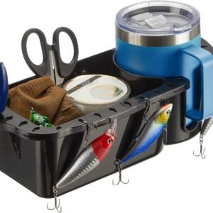 Boat Seat Cup Holder for , ABS Plastic Boat Caddy Organizer with Drainage & Reserved Installation Holes, Boating Cabin Storage Fishing Accessories Caddy, Black