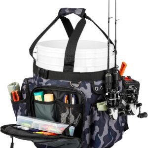 Fishing Bucket Organizer with Cover, 34.2 x 11 Inch (Camouflage)