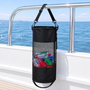 Boat Trash Bag, Portable Waterproof Oxford Marine Garbage Storage Bag with Adjustable Strap for Pontoon Yacht Fishing Outdoor Use