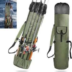 Fishing Rod Bag Holds 5 Poles, Portable Foldable Fishing Pole Case