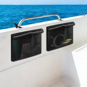 2‑Pack Self‑Adhesive Marine Storage Mesh Bag, 13.4×9.8in Boat Organizer