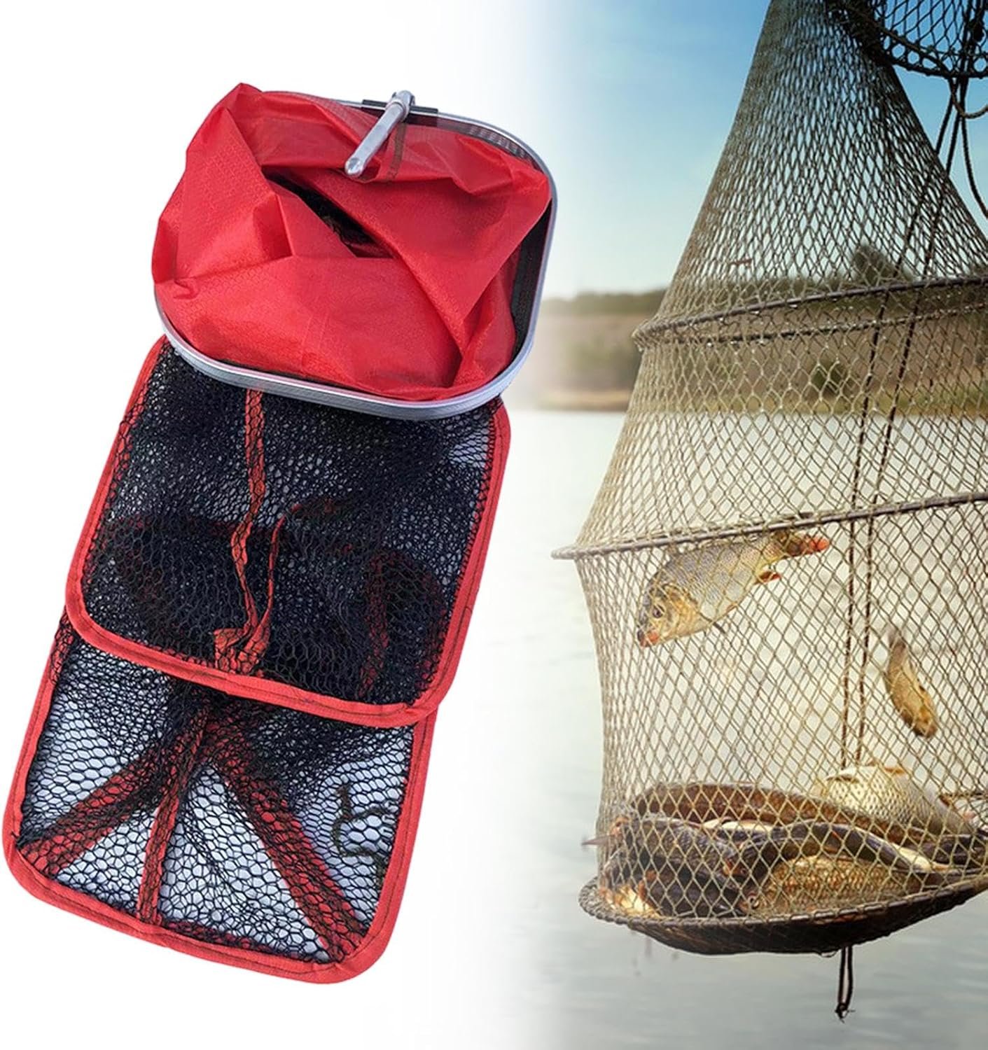 Generic Fish Protection Net, Multi-purpose Folding Fish Cage, Fishing Bucket for Outdoor Fishing - Image 2