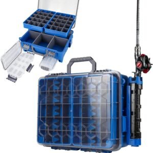 Upgraded Large Capacity Waterproof Floating Tackle Box with Rod Holder, Airtight Organizer with Removable Trays for Lures Hooks Baits, Durable Fishing Gear Storage Gift for Anglers