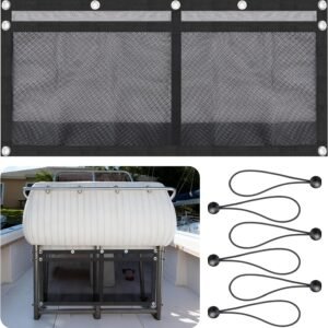 32 inch Boat Storage Bag, Mesh Suspended Storage Bag, Boat Seat Organizing Bag, Boat/Truck SUV Travel Storage Accessories, 6 PCS Elastic Ring